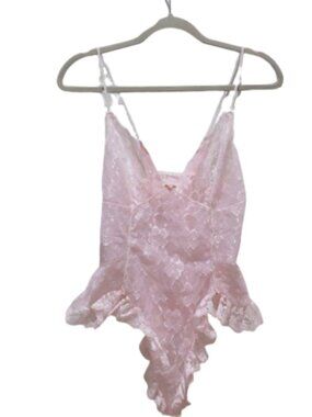VINTAGE TOSCA LINGERIE Soft Pink Lace Teddy Bodysuit Medium Coquette Romantic